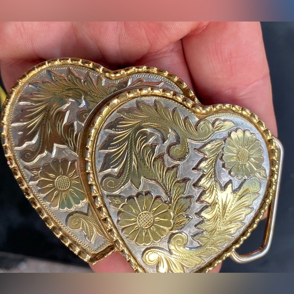 Vintage Mini Silver/Gold Double Floral Belt Buckle - Picture 6 of 10